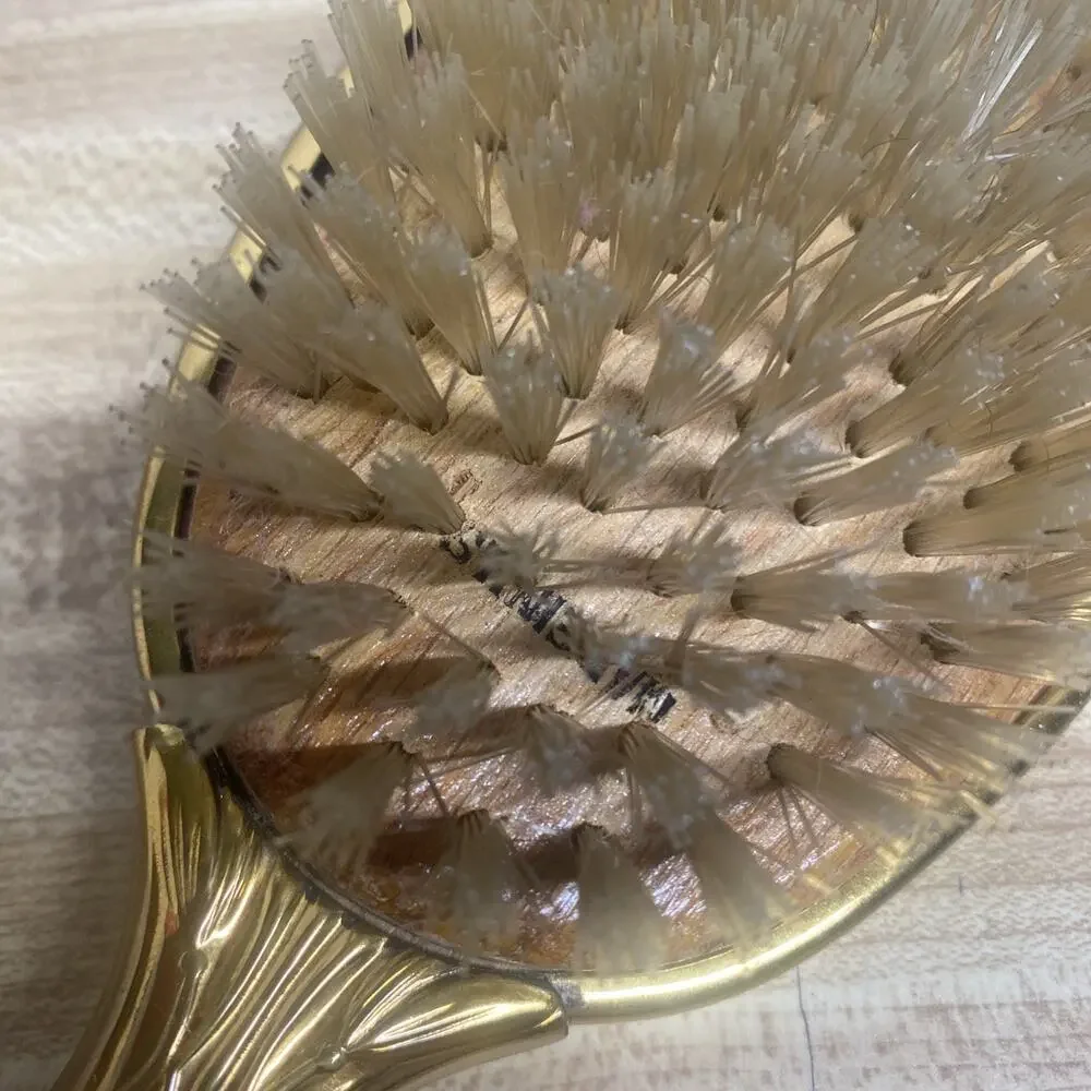Gold-Tone Hair Brush Ornate Engraved Mid-Century Vanity Dressing Table 10”